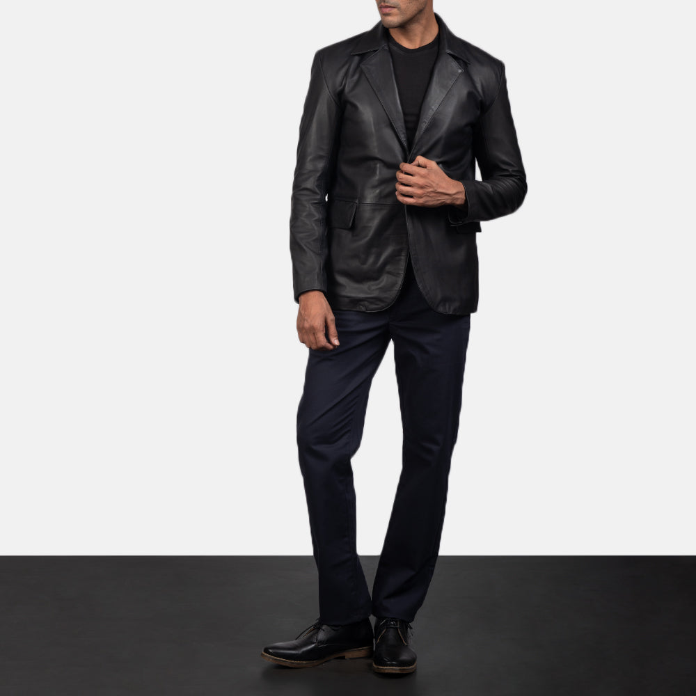 Daron Black Leather Blazer - men's blazer in black sheepskin leather, view 3