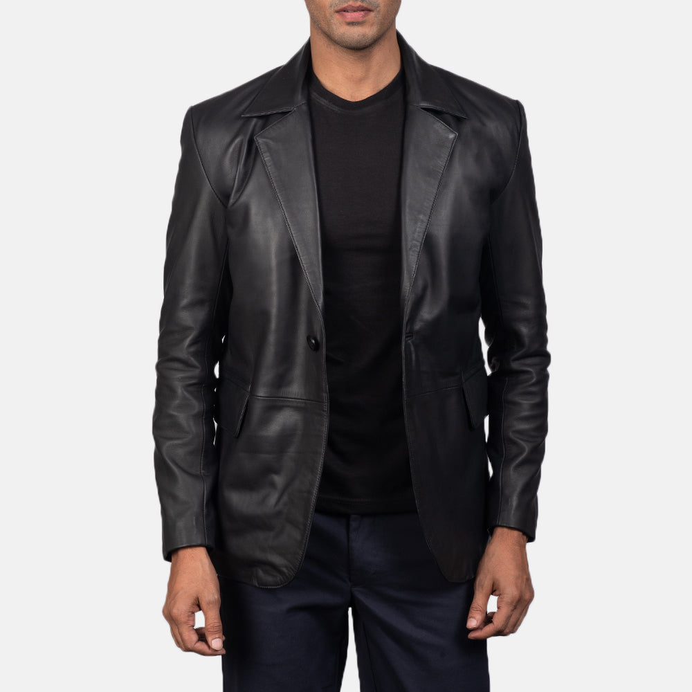 Daron Black Leather Blazer - men's blazer in black sheepskin leather, view 4
