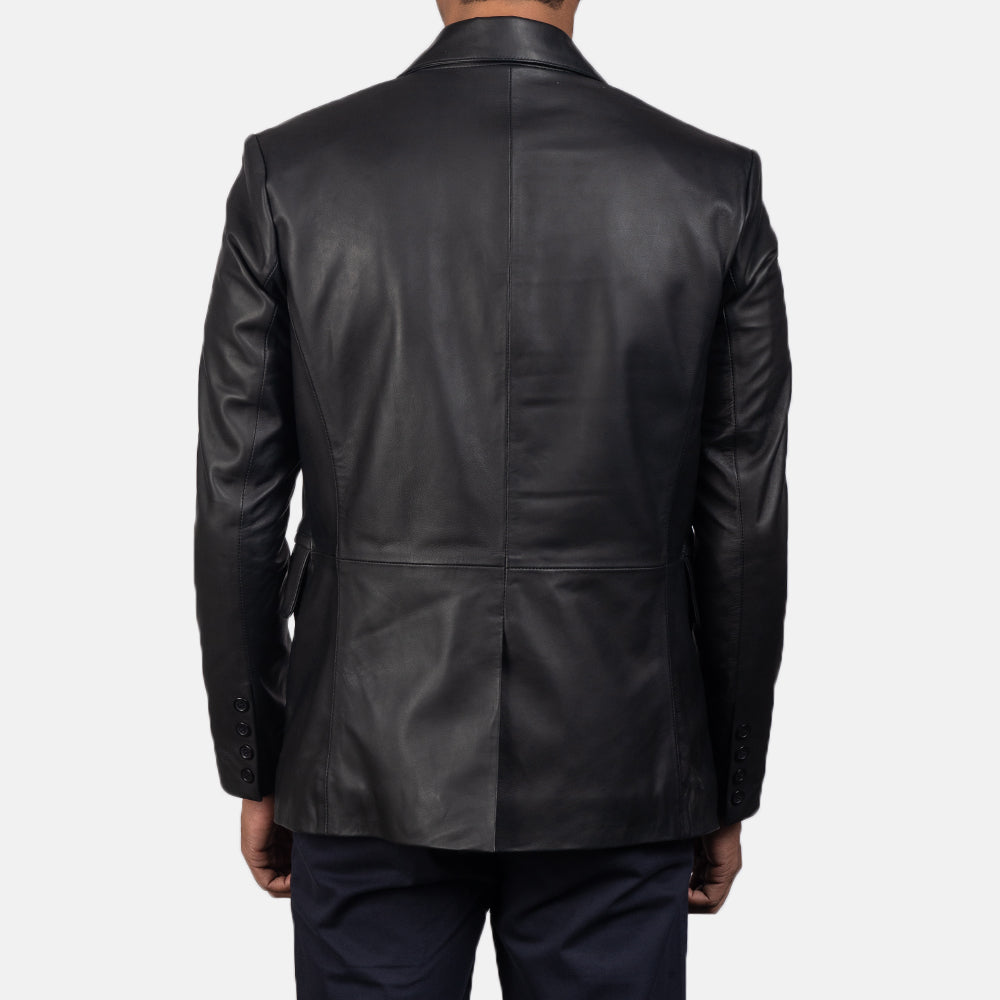 Daron Black Leather Blazer - men's blazer in black sheepskin leather, view 5