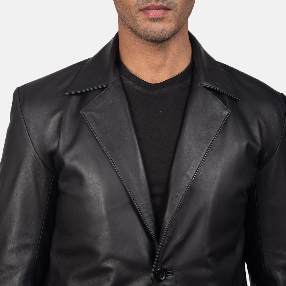 Daron Black Leather Blazer - men's blazer in black sheepskin leather, view 6