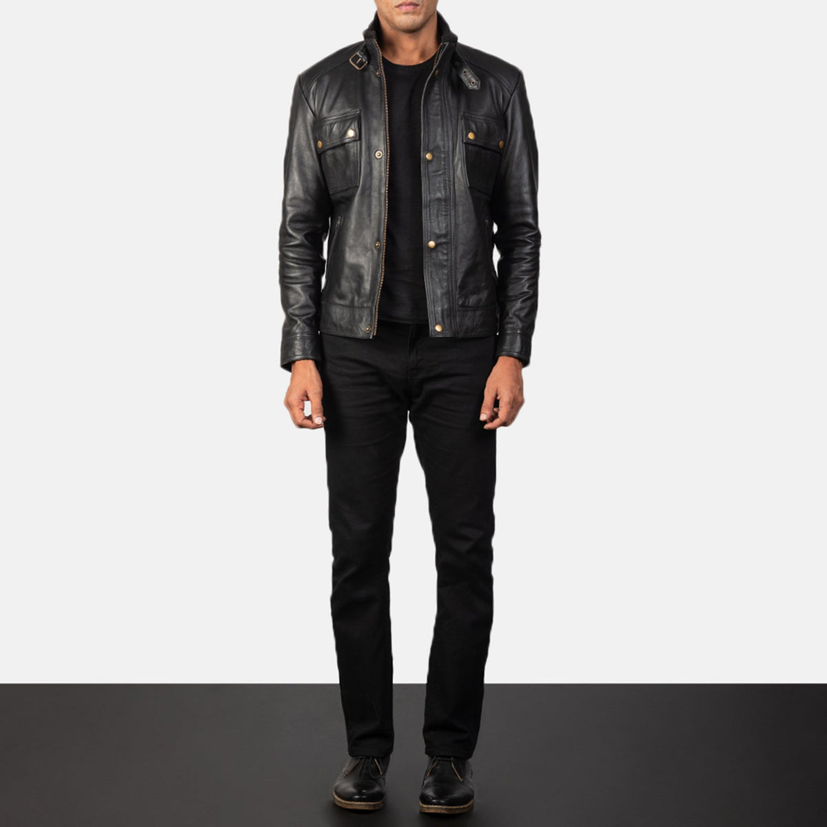 Darren Black Leather Biker Jacket - men's jacket in black cowhide leather, view 4