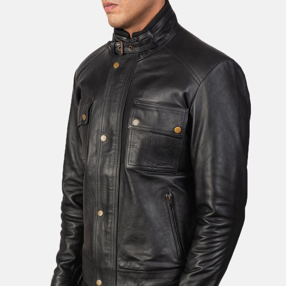 Darren Black Leather Biker Jacket - men's jacket in black cowhide leather, view 5