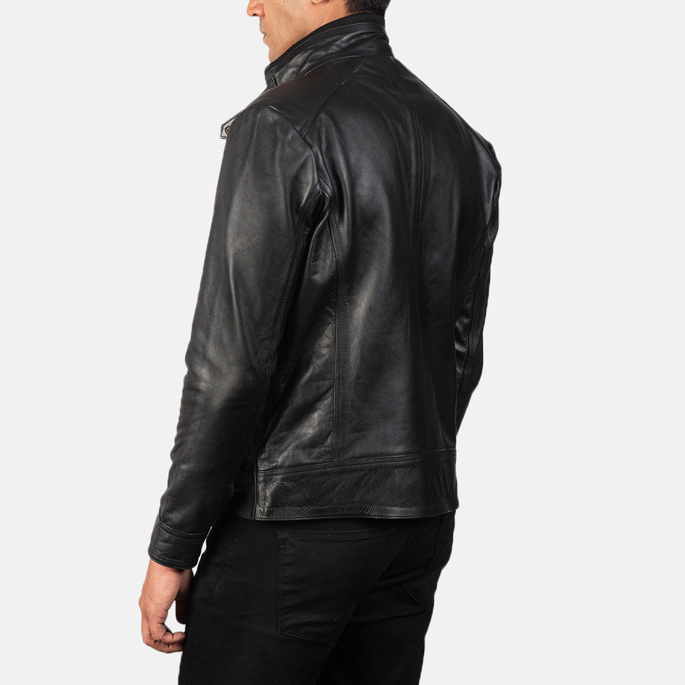 Darren Black Leather Biker Jacket - men's jacket in black cowhide leather, view 6