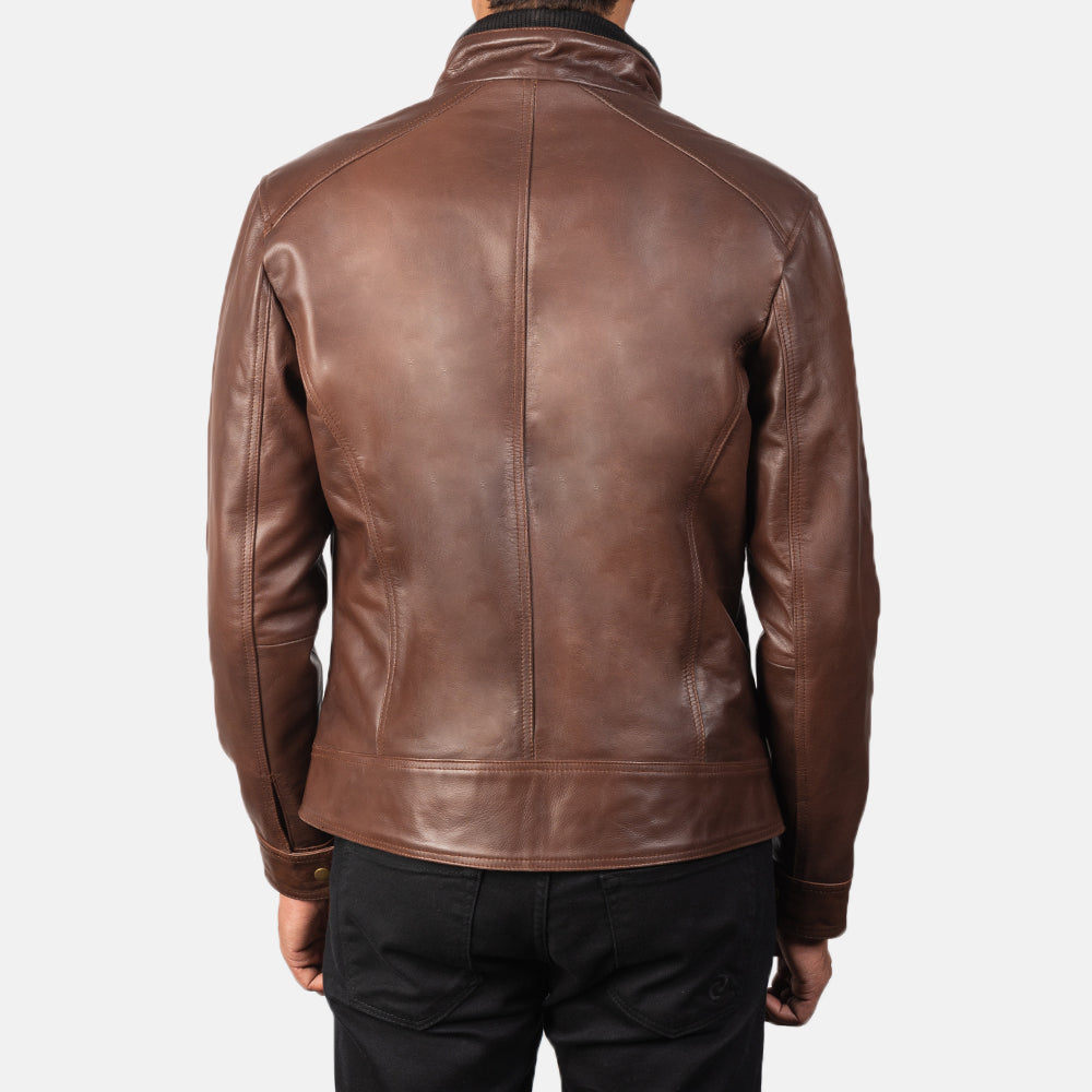 Darren Brown Leather Biker Jacket - men's jacket in brown cowhide leather, view 5