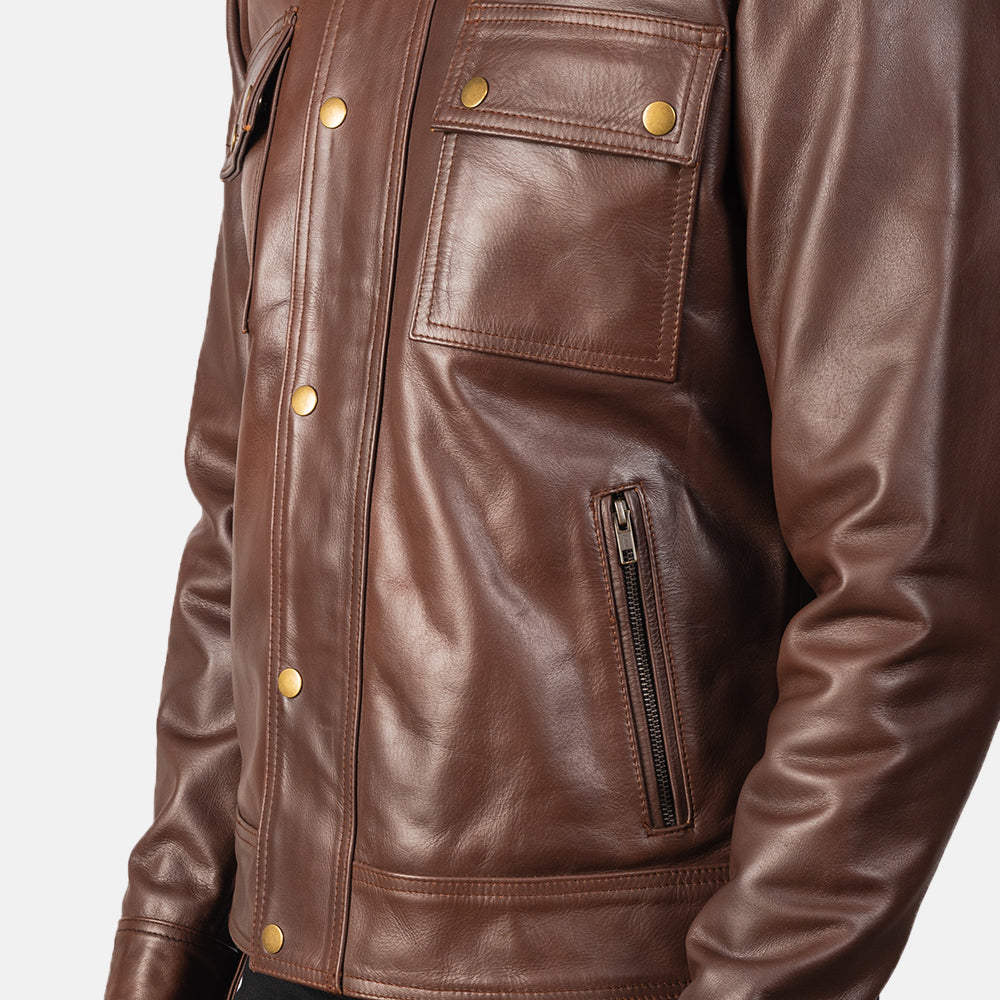 Darren Brown Leather Biker Jacket - men's jacket in brown cowhide leather, view 6