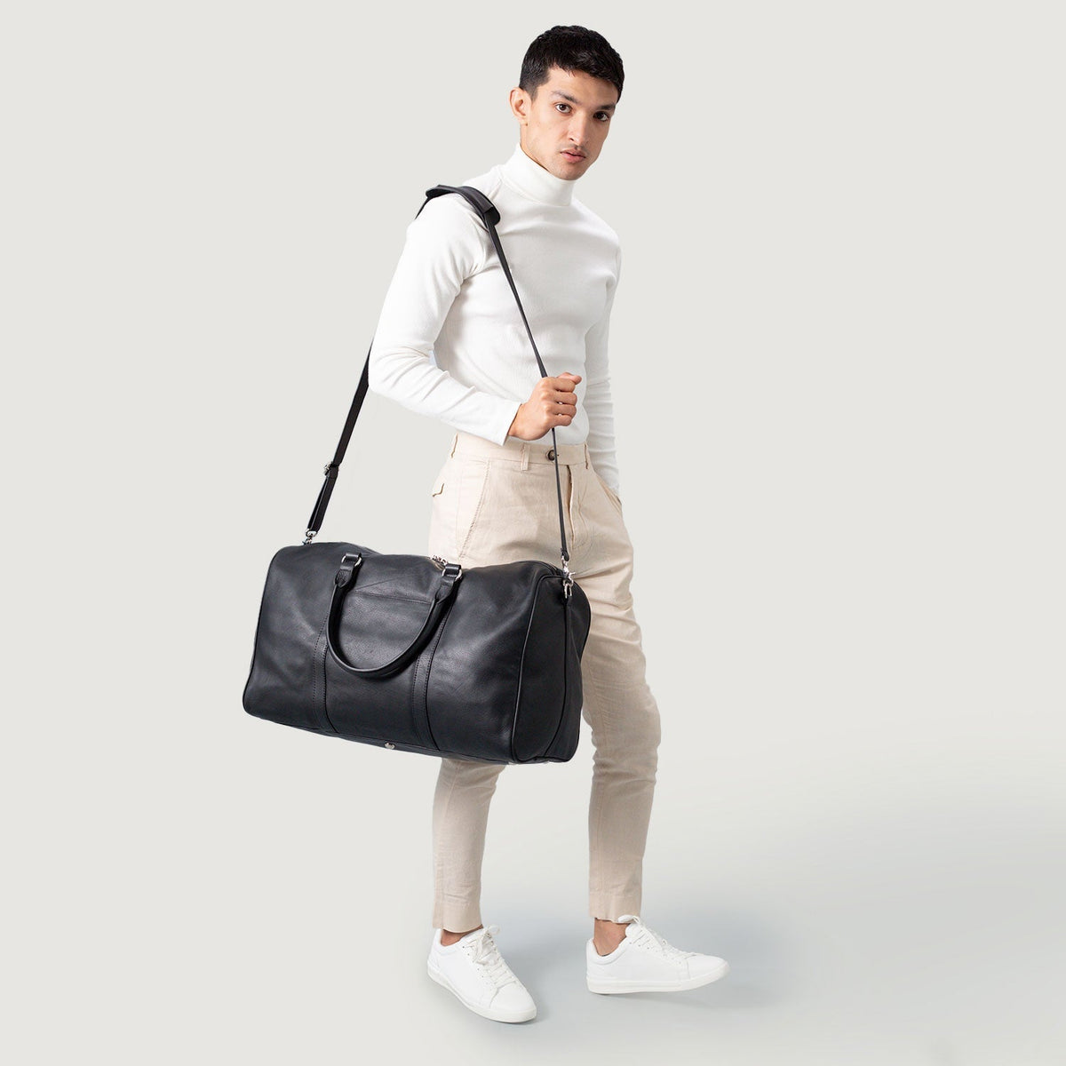 Brex Darrio Black Leather Duffle Bag - black leather duffle bag, view 2