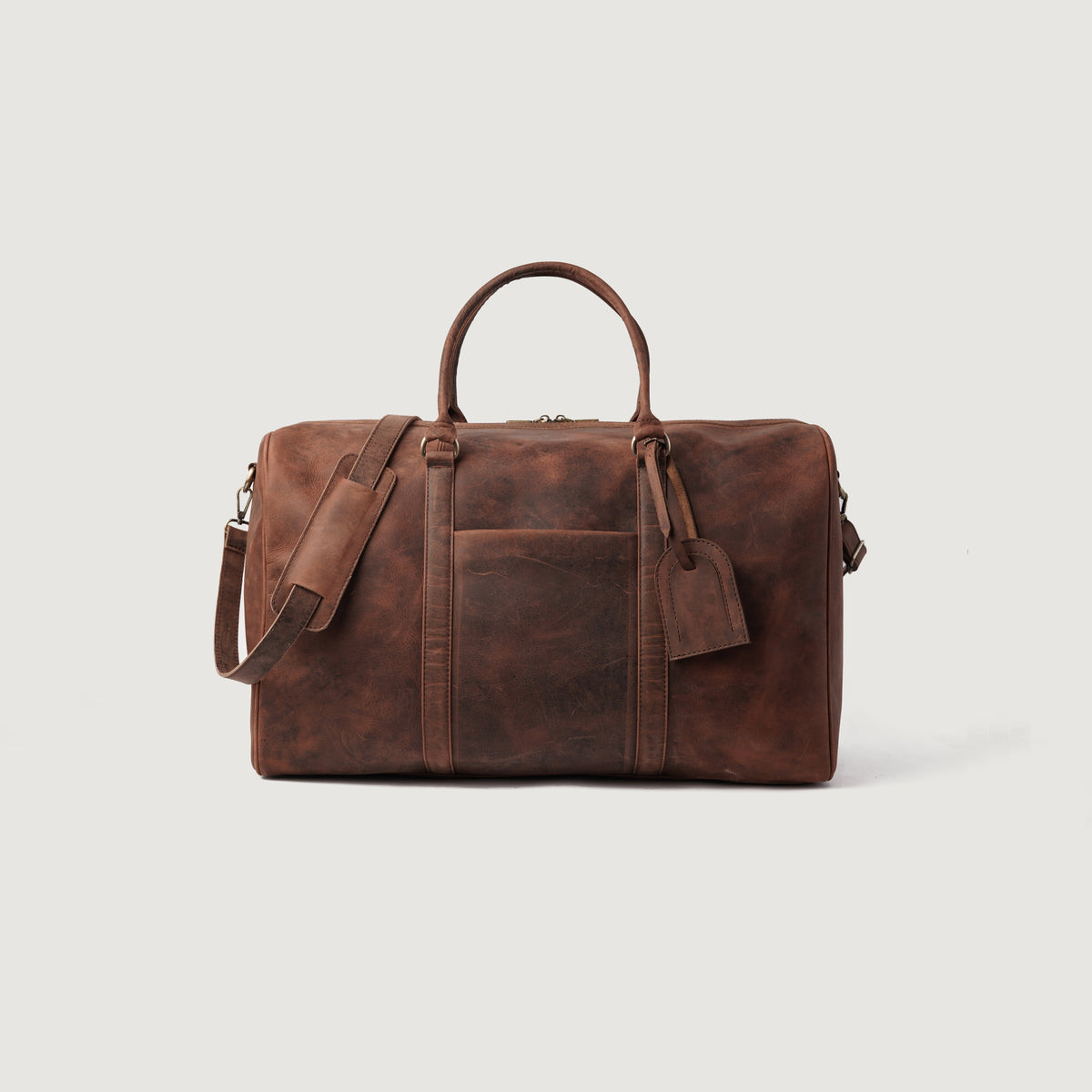 Brex Darrio Vintage Distressed Brown Leather Duffle Bag - brown vintage distressed leather duffle bag, view 1