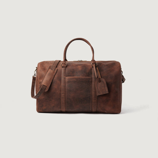 Brex Darrio Vintage Distressed Brown Leather Duffle Bag - brown vintage distressed leather duffle bag, view 1