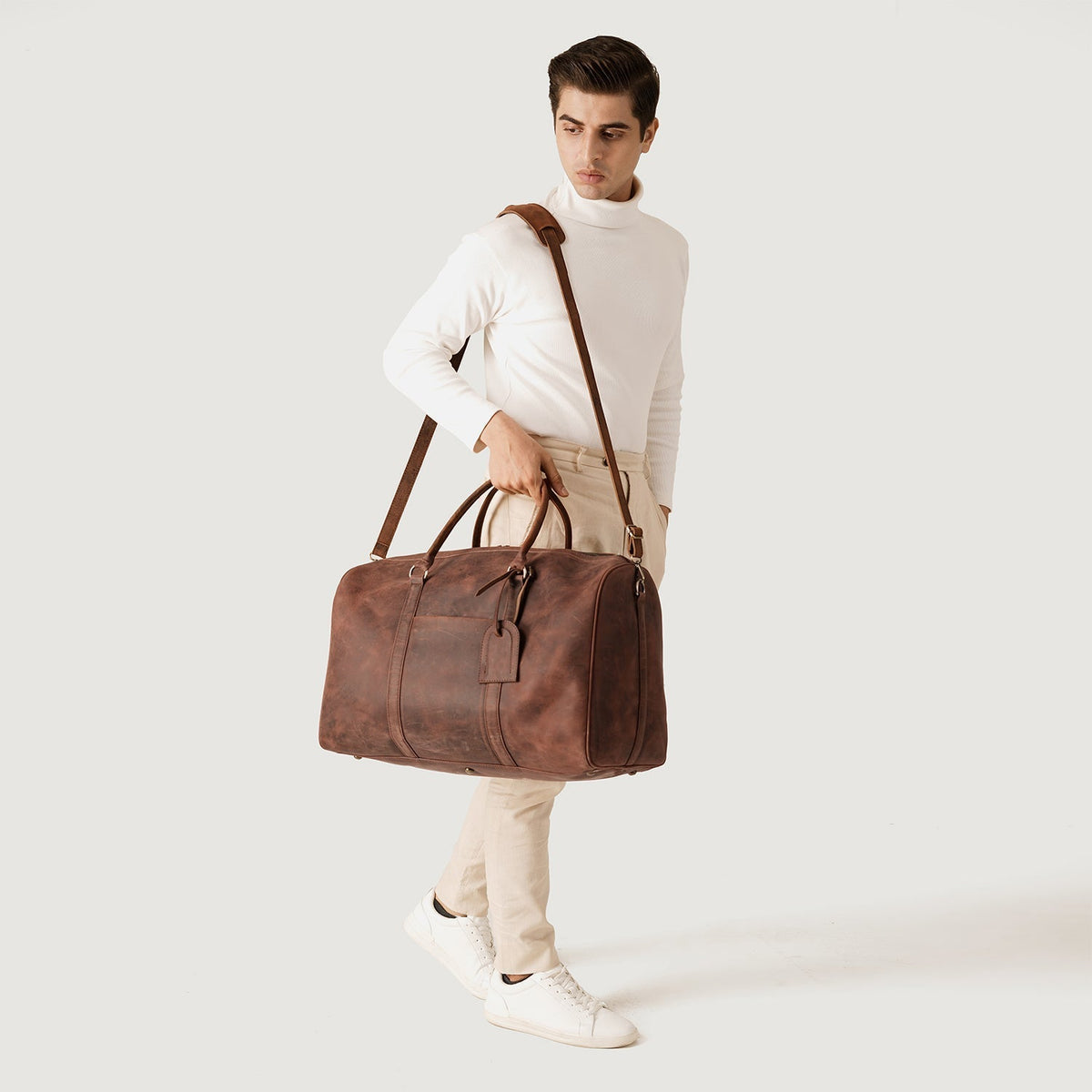 Brex Darrio Vintage Distressed Brown Leather Duffle Bag - brown vintage distressed leather duffle bag, view 2