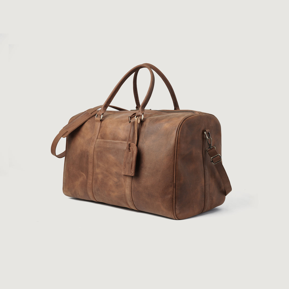 Brex Darrio Vintage Tan Brown Leather Duffle Bag - brown & tan vintage leather duffle bag, view 3