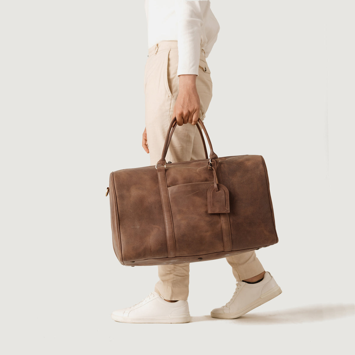 Brex Darrio Vintage Tan Brown Leather Duffle Bag - brown & tan vintage leather duffle bag, view 9
