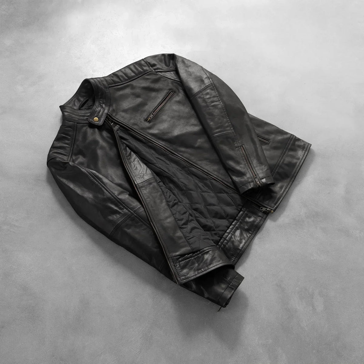 Dean Black Leather Biker Jacket - men's jacket in black cowhide leather, view 8