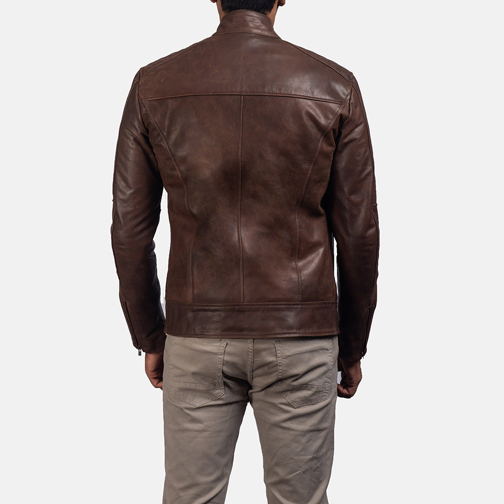 Dean Brown Leather Biker Jacket - men's jacket in brown cowhide leather, view 5