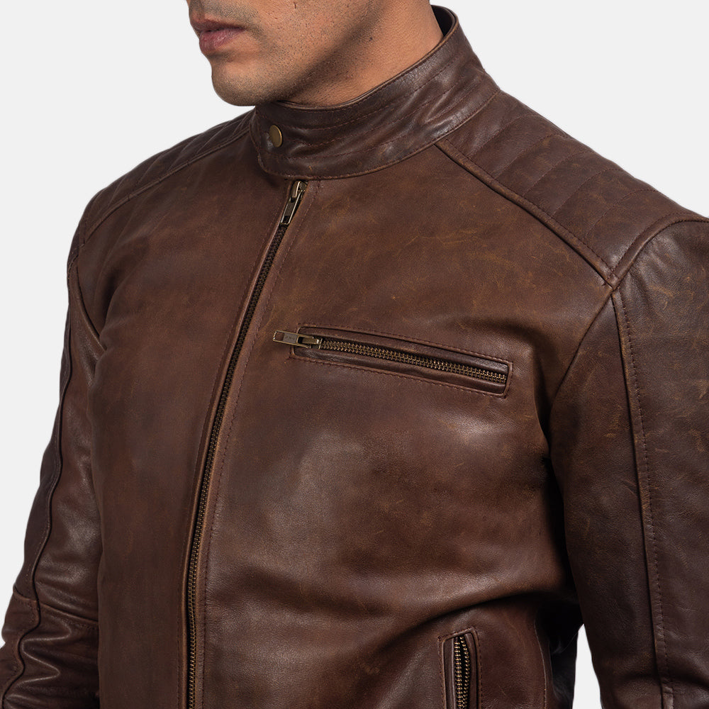 Dean Brown Leather Biker Jacket - men's jacket in brown cowhide leather, view 6