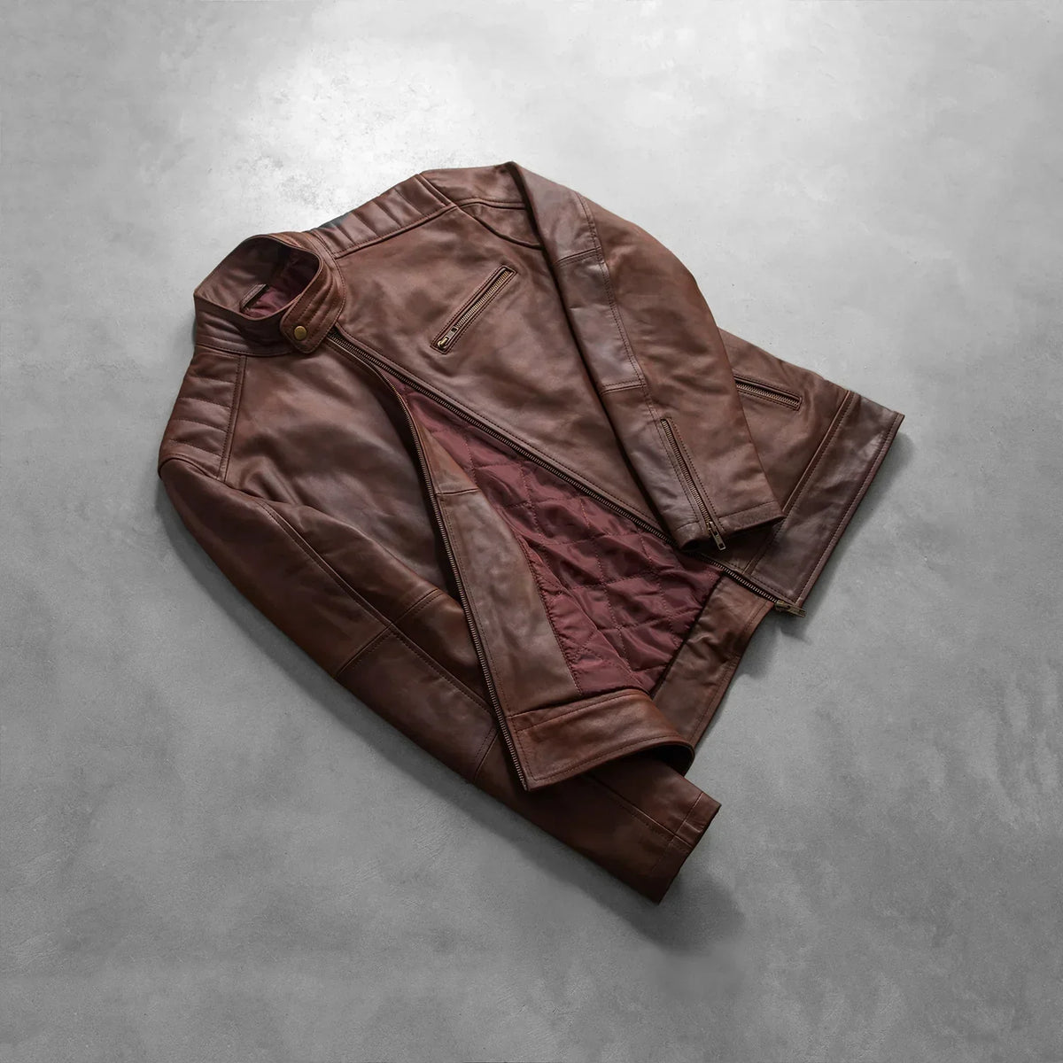 Dean Brown Leather Biker Jacket - men's jacket in brown cowhide leather, view 8