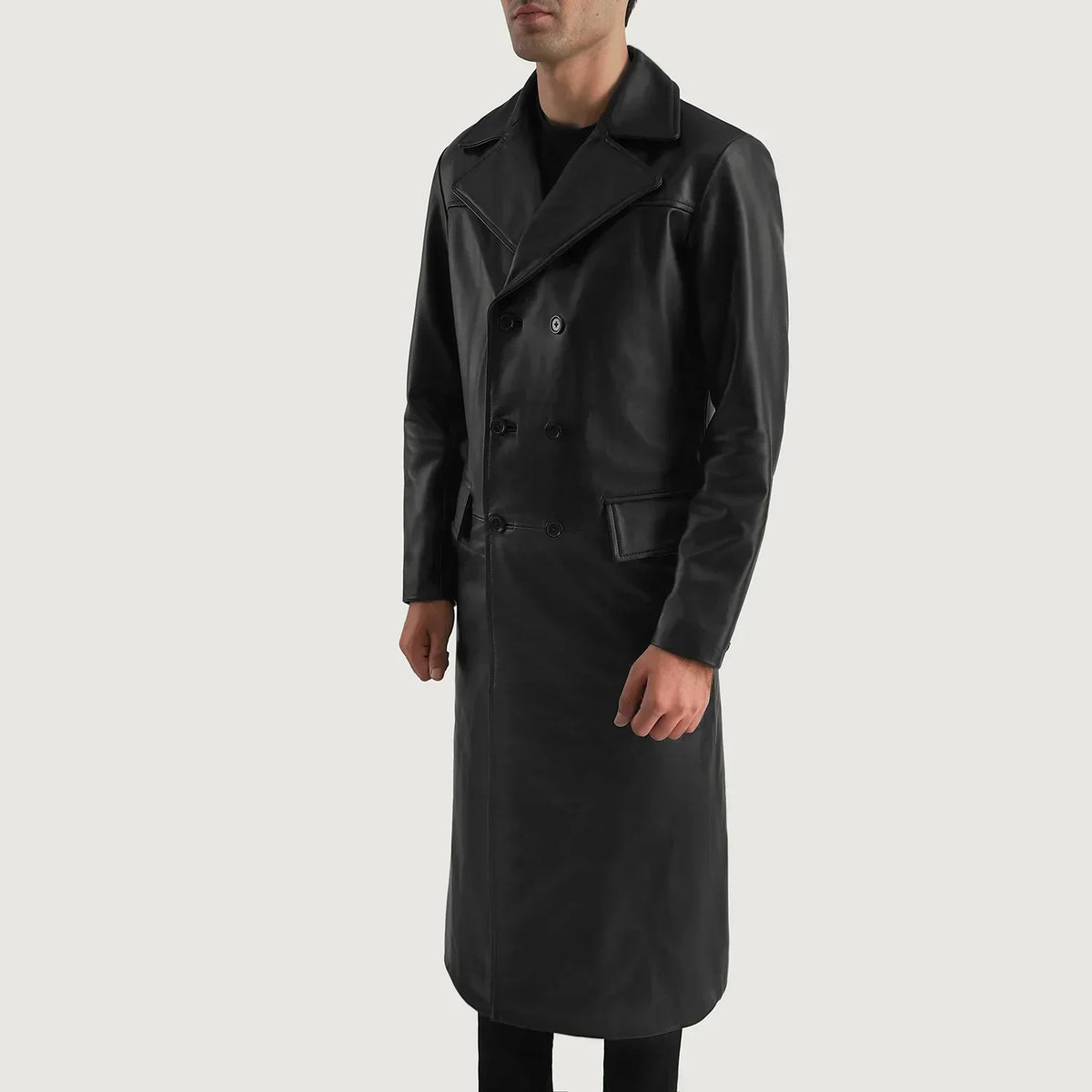 Delmar Black Leather Double Breasted Coat - men's coat in black premium leather, view 2
