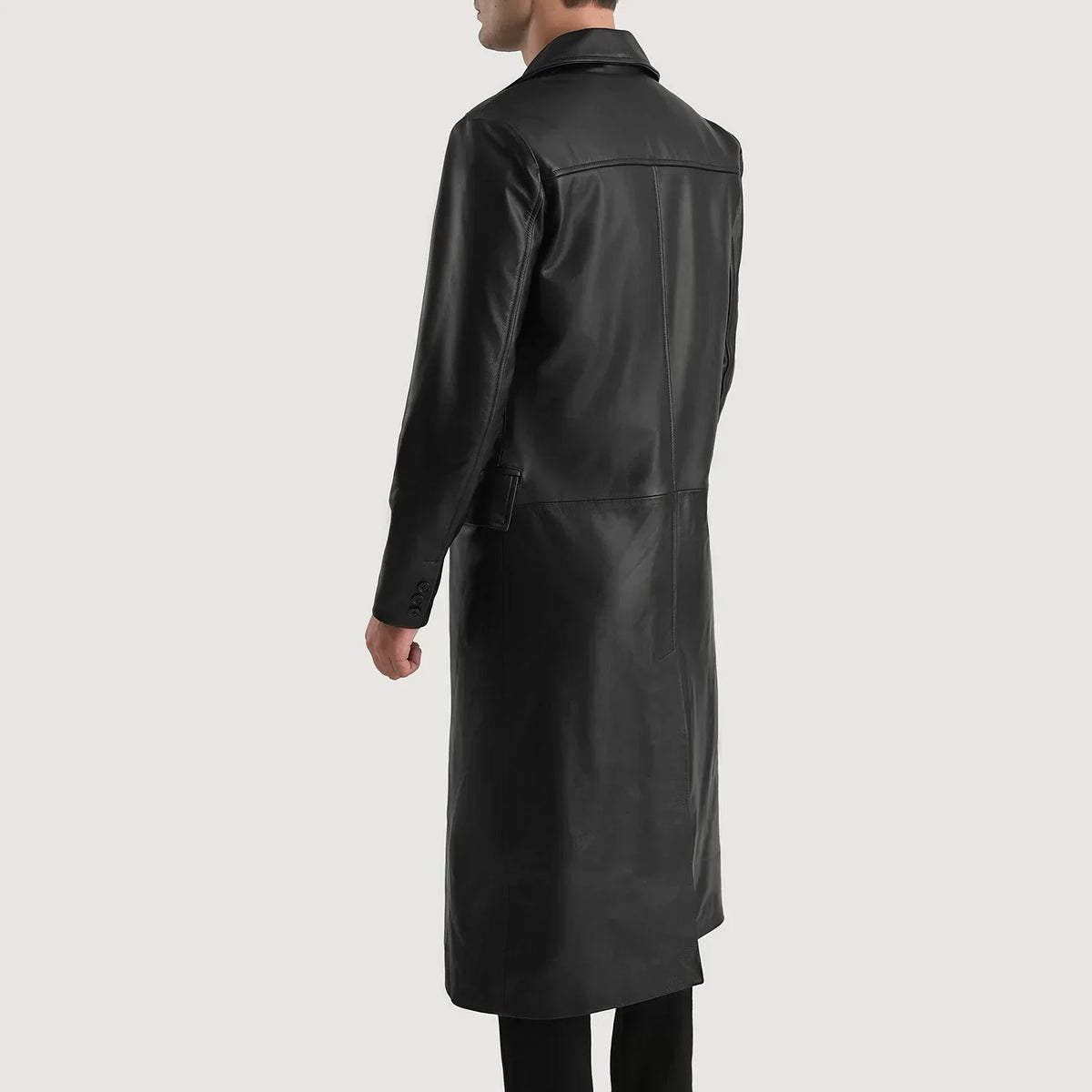 Delmar Black Leather Double Breasted Coat - men's coat in black premium leather, view 5