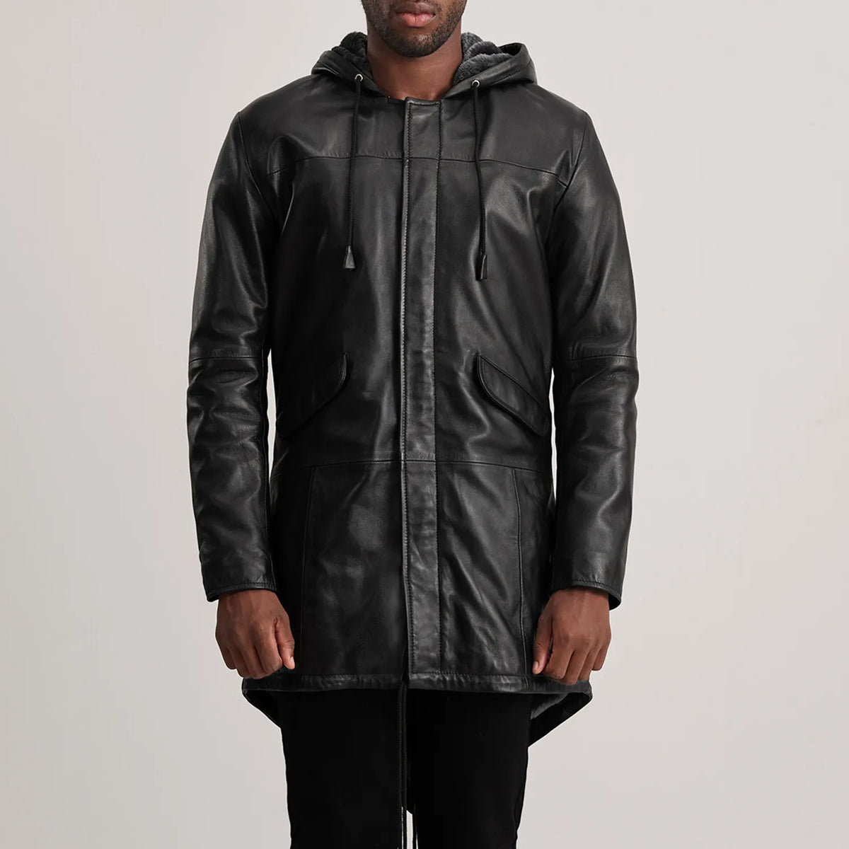Delvin Black Leather Parka - men's parka in black sheepskin leather, view 4