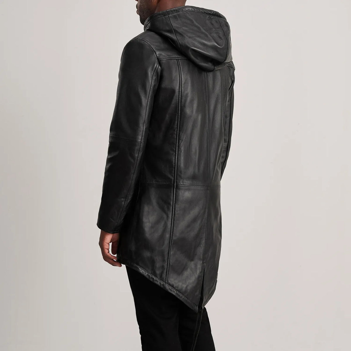 Delvin Black Leather Parka - men's parka in black sheepskin leather, view 5