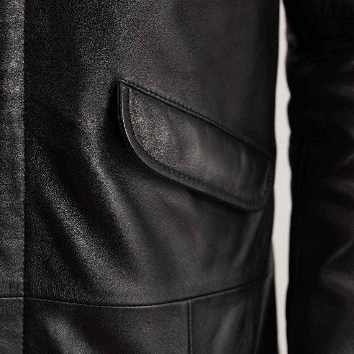 Delvin Black Leather Parka - men's parka in black sheepskin leather, view 6