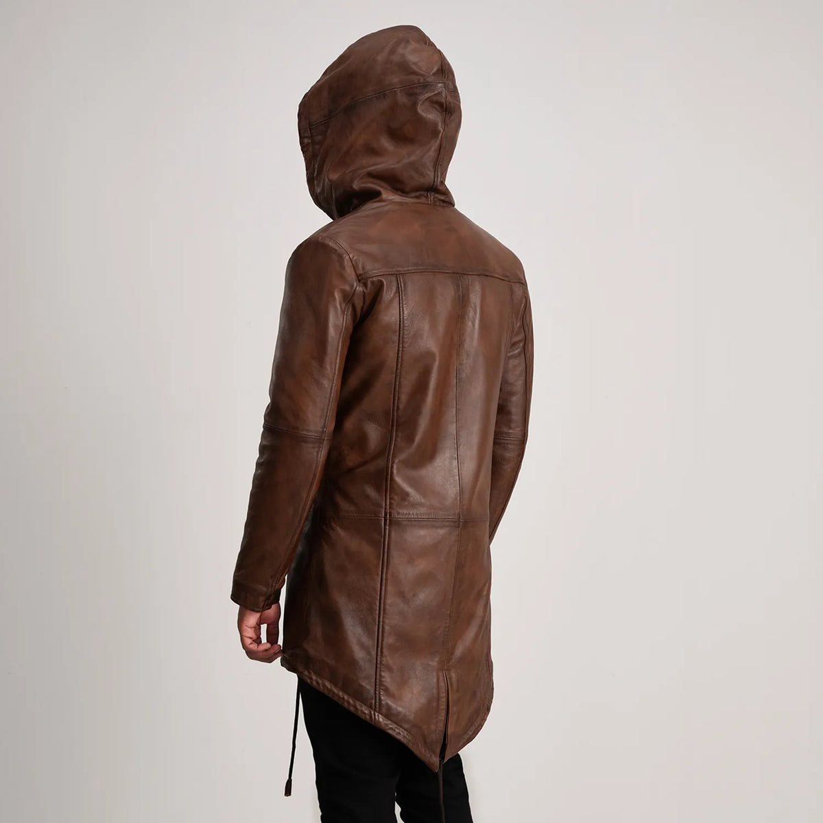 Delvin Distressed Brown Leather Parka - men's jacket in brown sheepskin leather, view 5