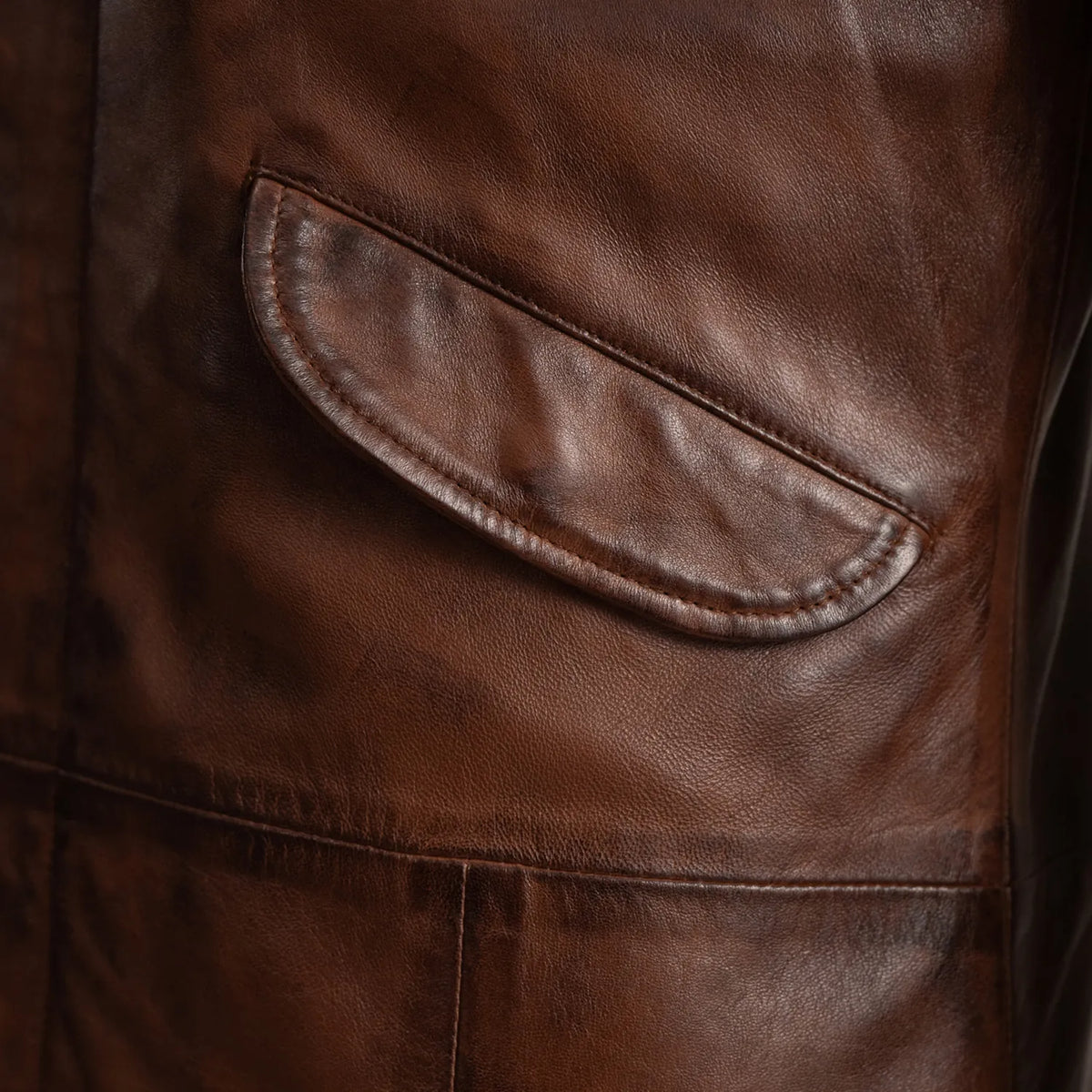 Delvin Distressed Brown Leather Parka - men's jacket in brown sheepskin leather, view 6