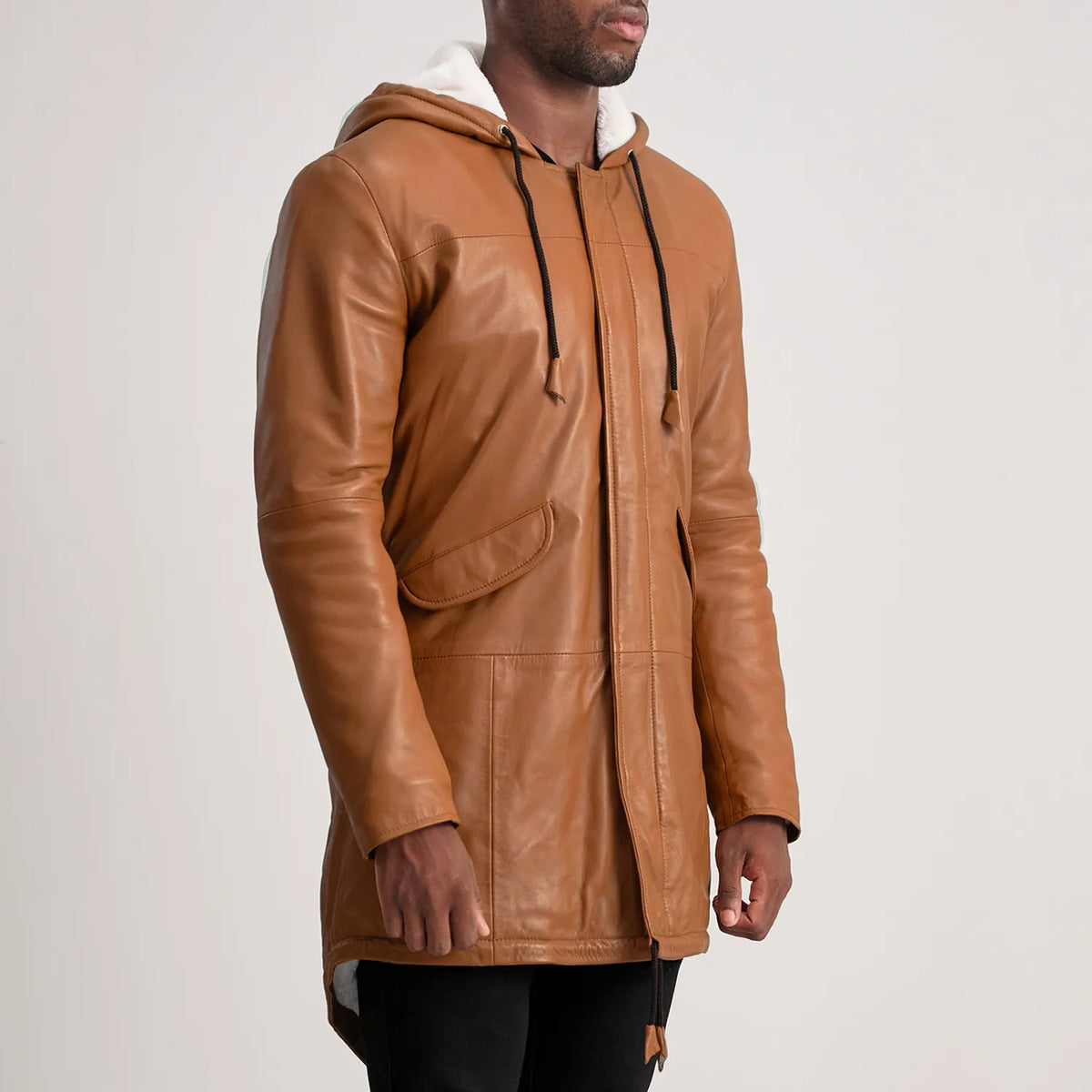 Delvin Tan Leather Parka - men's jacket in tan sheepskin leather, view 2