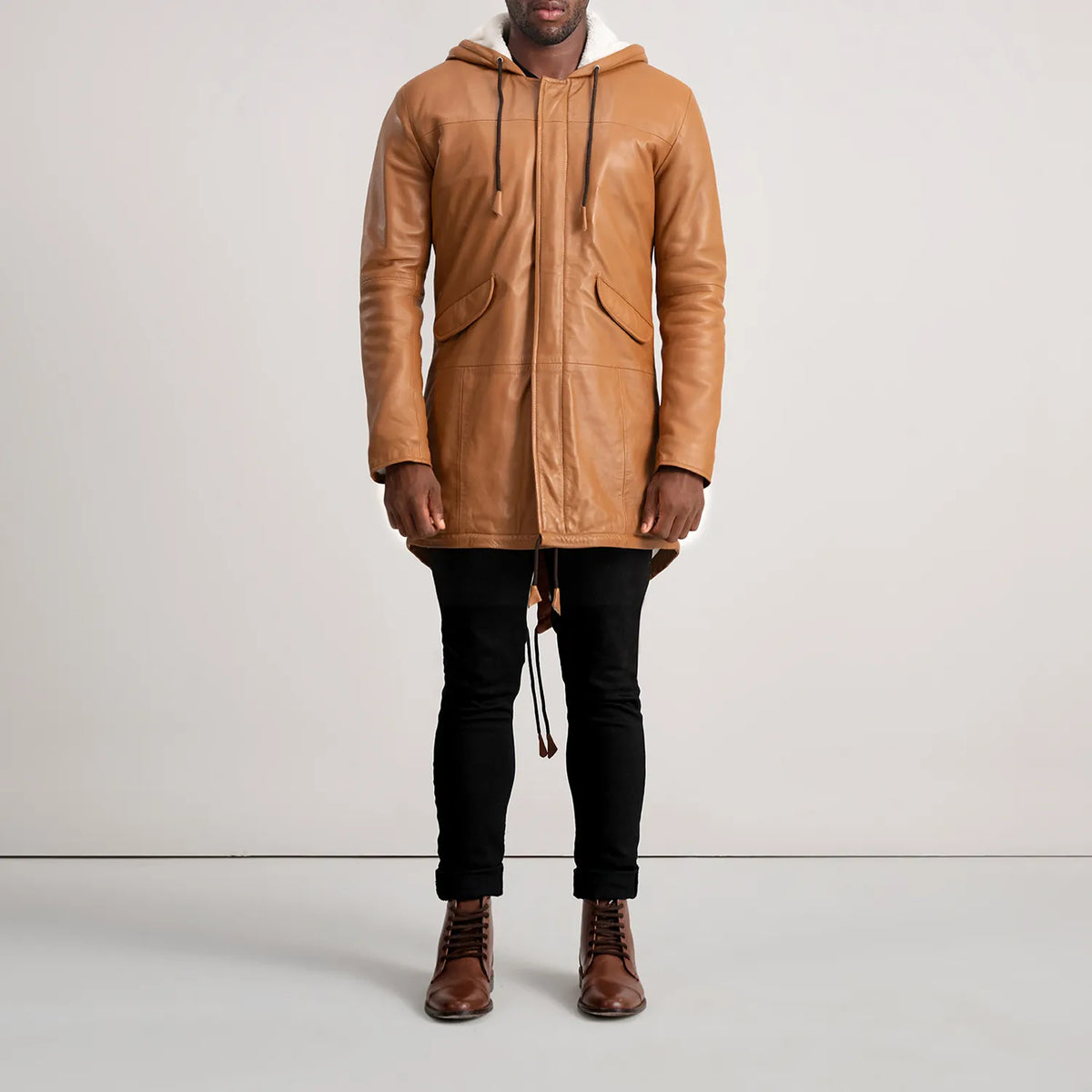 Delvin Tan Leather Parka - men's jacket in tan sheepskin leather, view 3