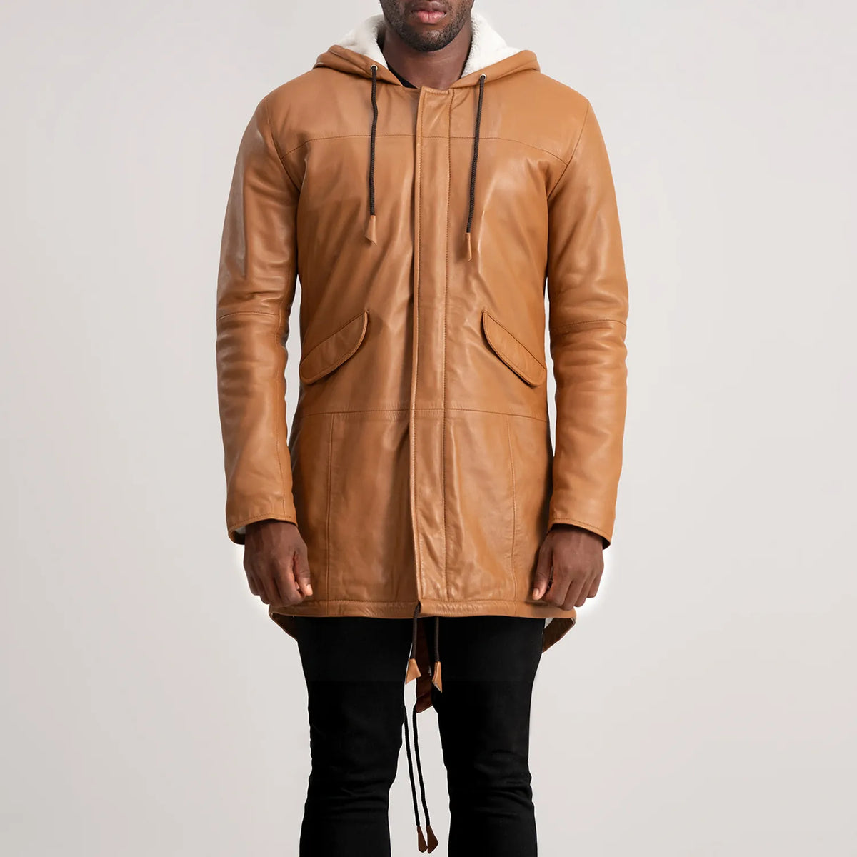Delvin Tan Leather Parka - men's jacket in tan sheepskin leather, view 4