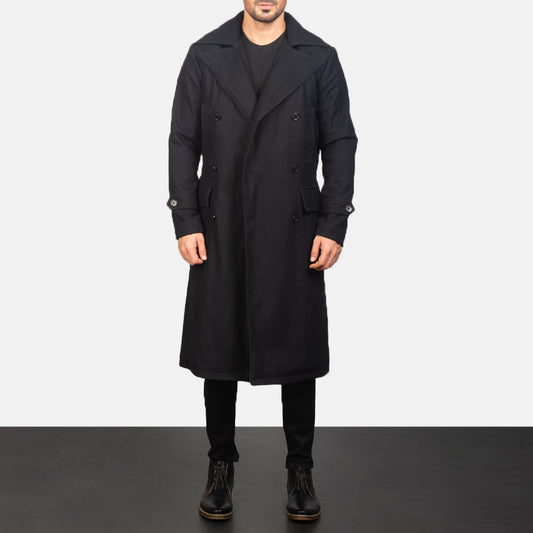 Detective Black Wool Coat - men's coat in black wool, view 1