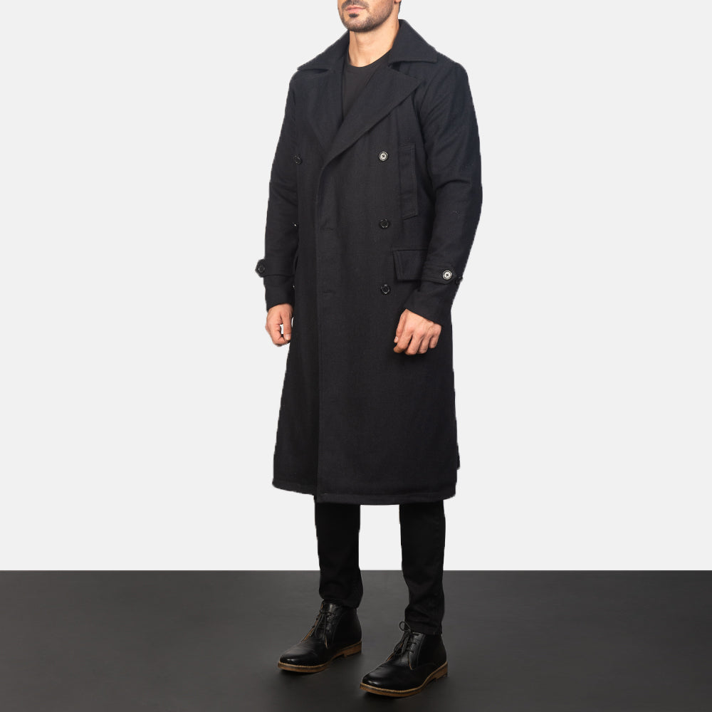 Detective Black Wool Coat - men's coat in black wool, view 2