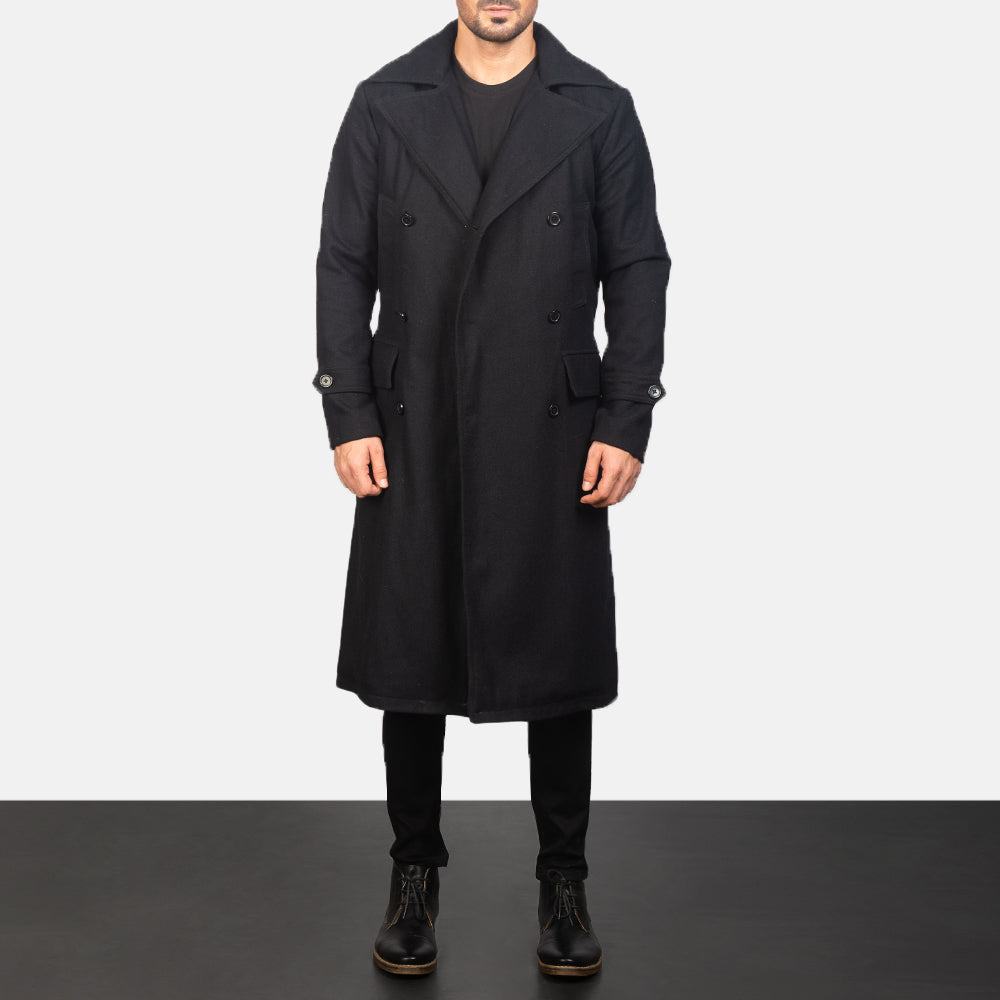 Detective Black Wool Coat - men's coat in black wool, view 3
