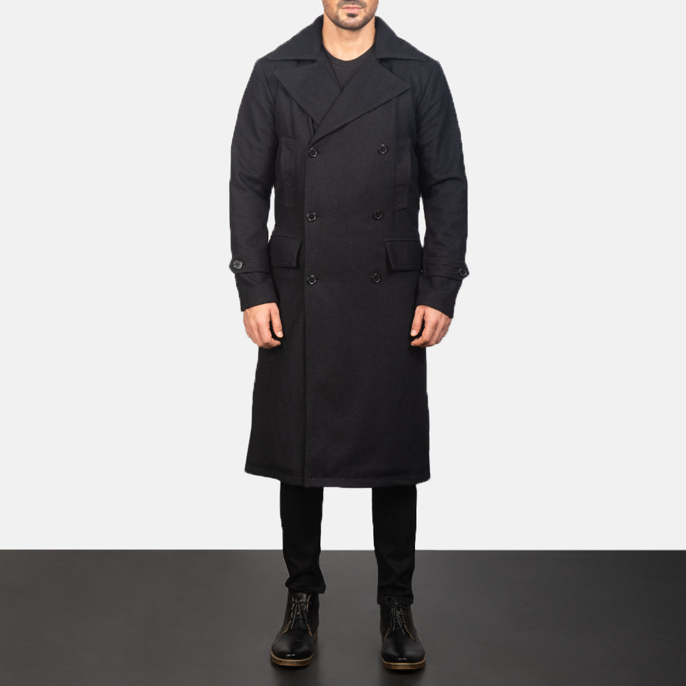 Detective Black Wool Coat - men's coat in black wool, view 4