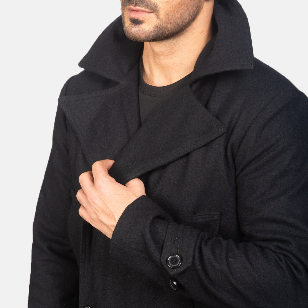 Detective Black Wool Coat - men's coat in black wool, view 6