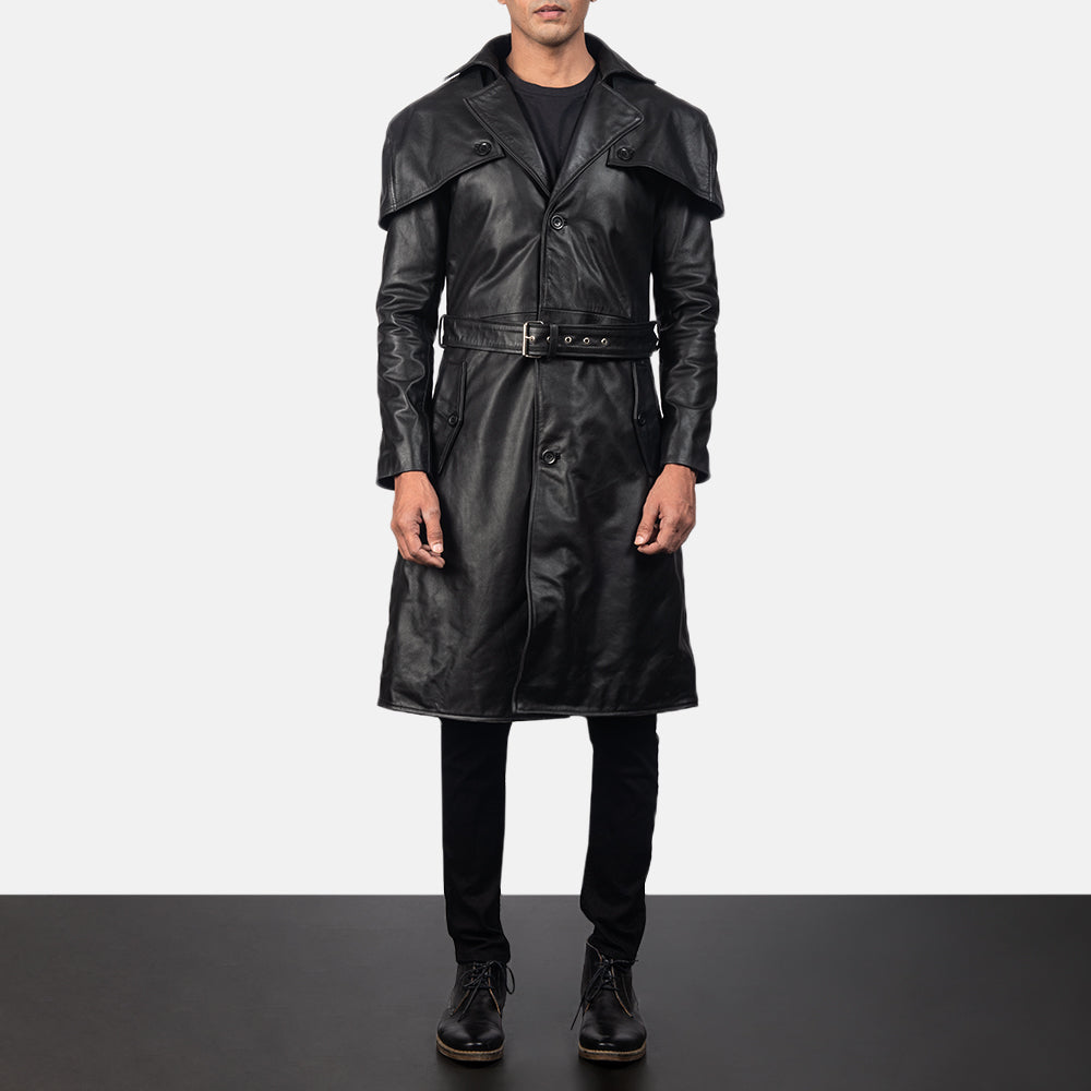 Deux Black Leather Duster - men's duster in black cowhide leather, view 2