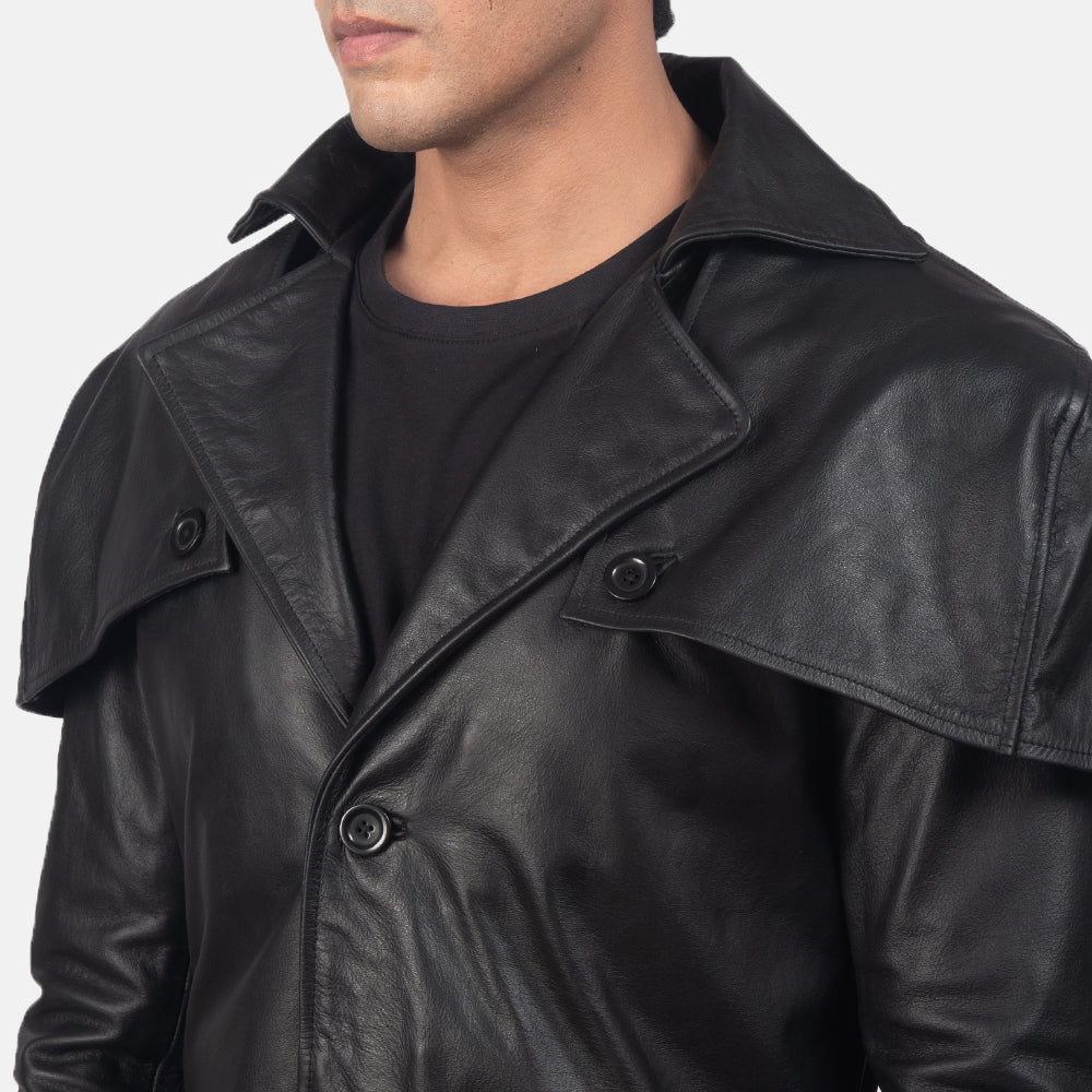 Deux Black Leather Duster - men's duster in black cowhide leather, view 4