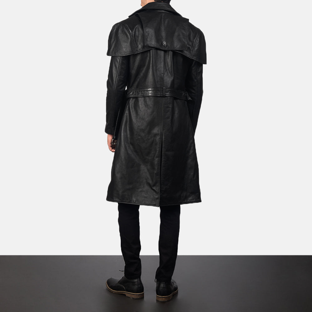 Deux Black Leather Duster - men's duster in black cowhide leather, view 5