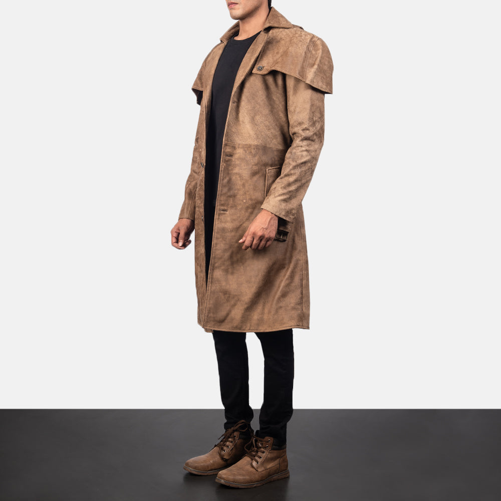 Deux Brown Leather Duster - men's duster in brown leather, view 2