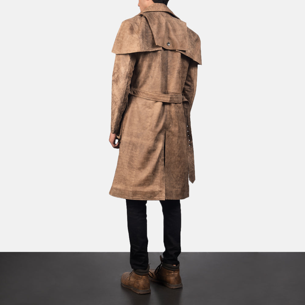 Deux Brown Leather Duster - men's duster in brown leather, view 3