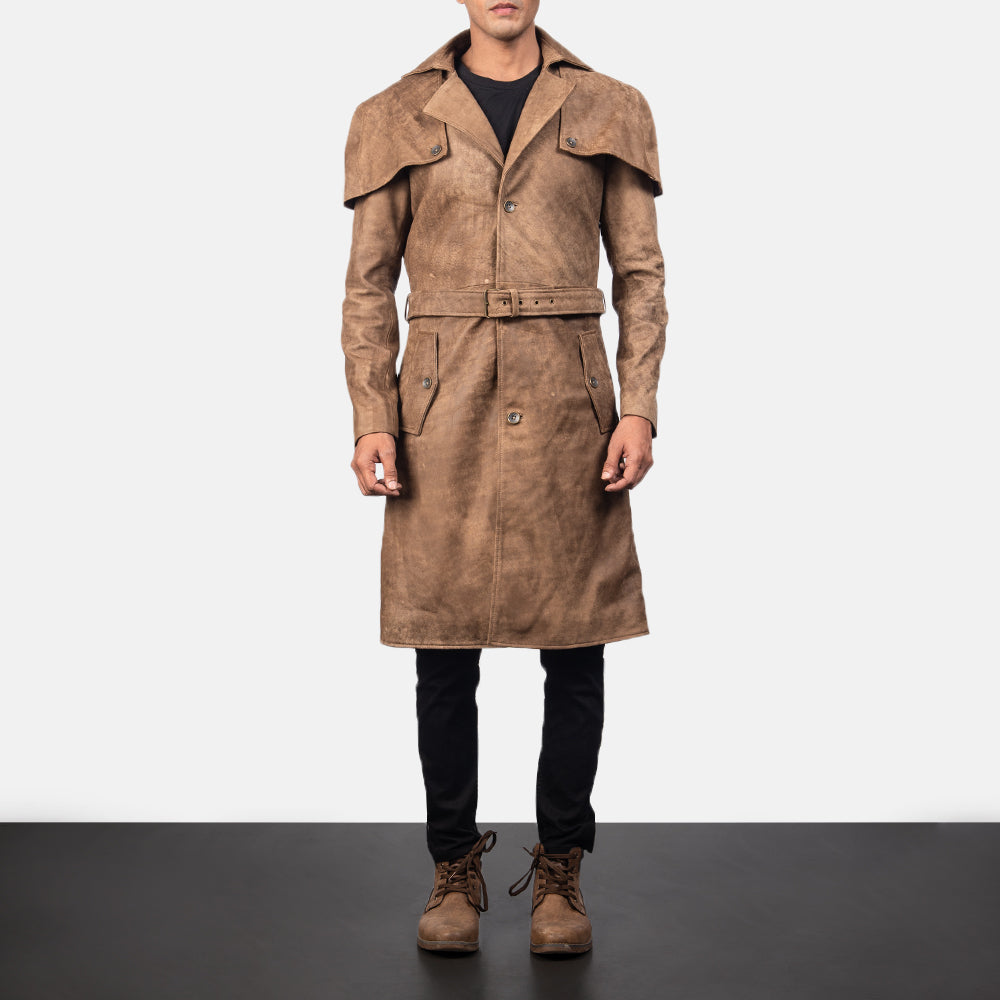 Deux Brown Leather Duster - men's duster in brown leather, view 4