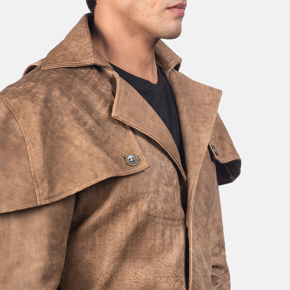 Deux Brown Leather Duster - men's duster in brown leather, view 5