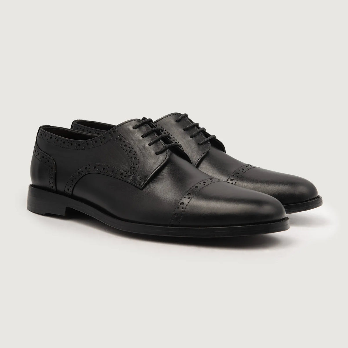 Dirk Brogues Derby Black Leather Shoes - men's shoes in black genuine leather, view 1