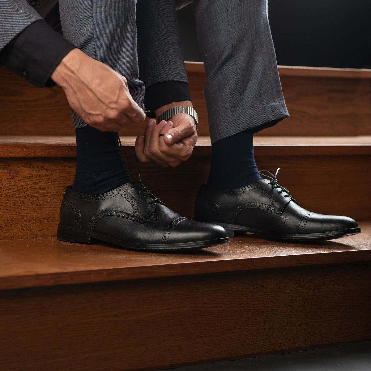 Dirk Brogues Derby Black Leather Shoes - men's shoes in black genuine leather, view 10