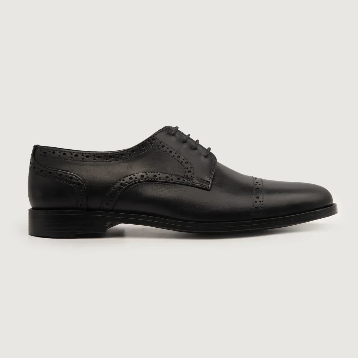 Dirk Brogues Derby Black Leather Shoes - men's shoes in black genuine leather, view 2