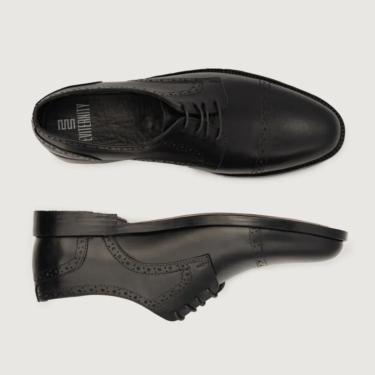 Dirk Brogues Derby Black Leather Shoes - men's shoes in black genuine leather, view 3