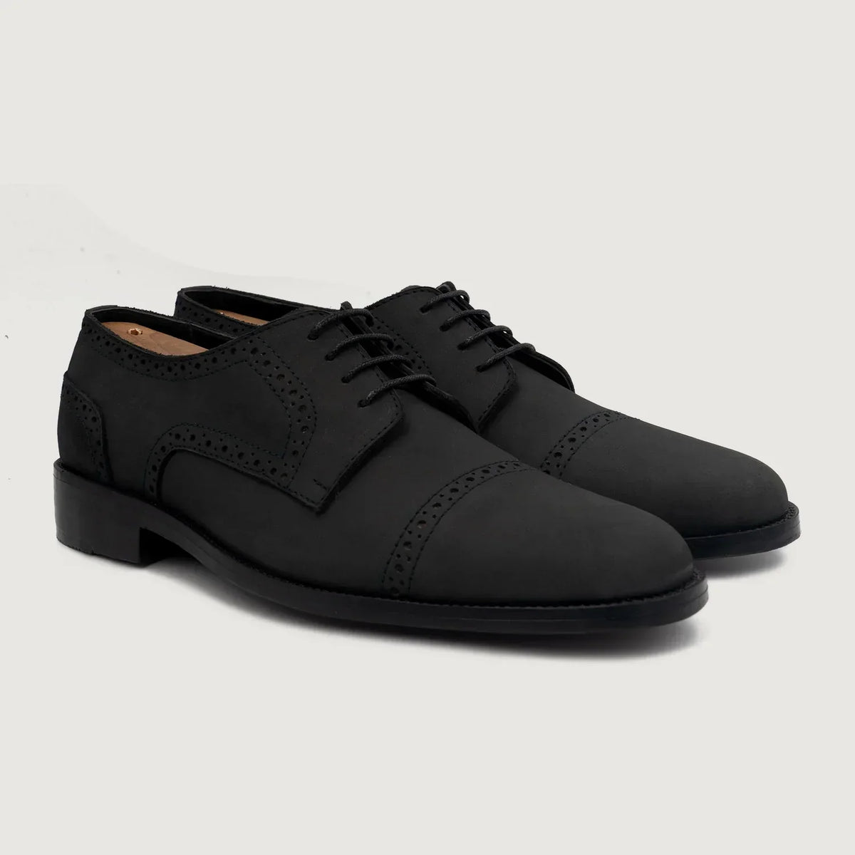 Dirk Brogues Derby Black Nubuck Leather Shoes - men's shoes in black nubuck leather, view 1