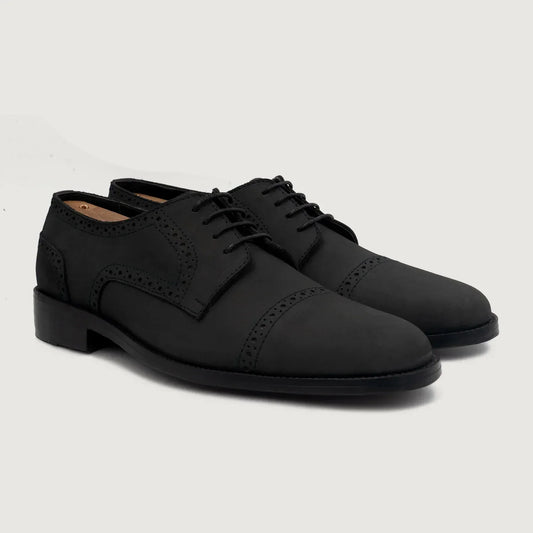 Dirk Brogues Derby Black Nubuck Leather Shoes - men's shoes in black nubuck leather, view 1
