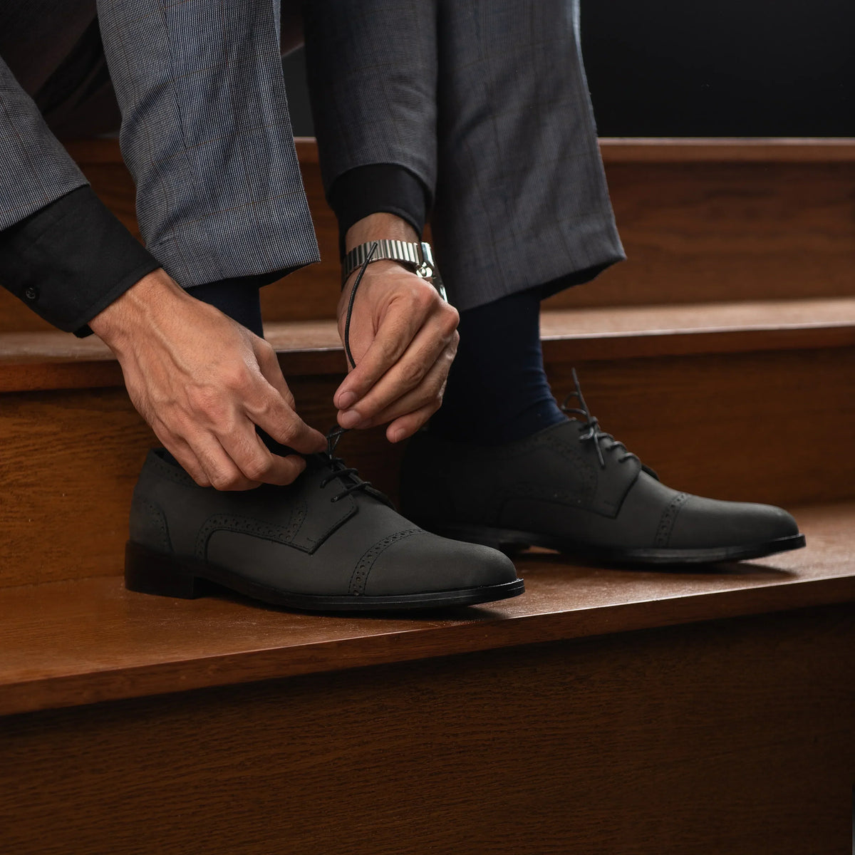 Dirk Brogues Derby Black Nubuck Leather Shoes - men's shoes in black nubuck leather, view 10