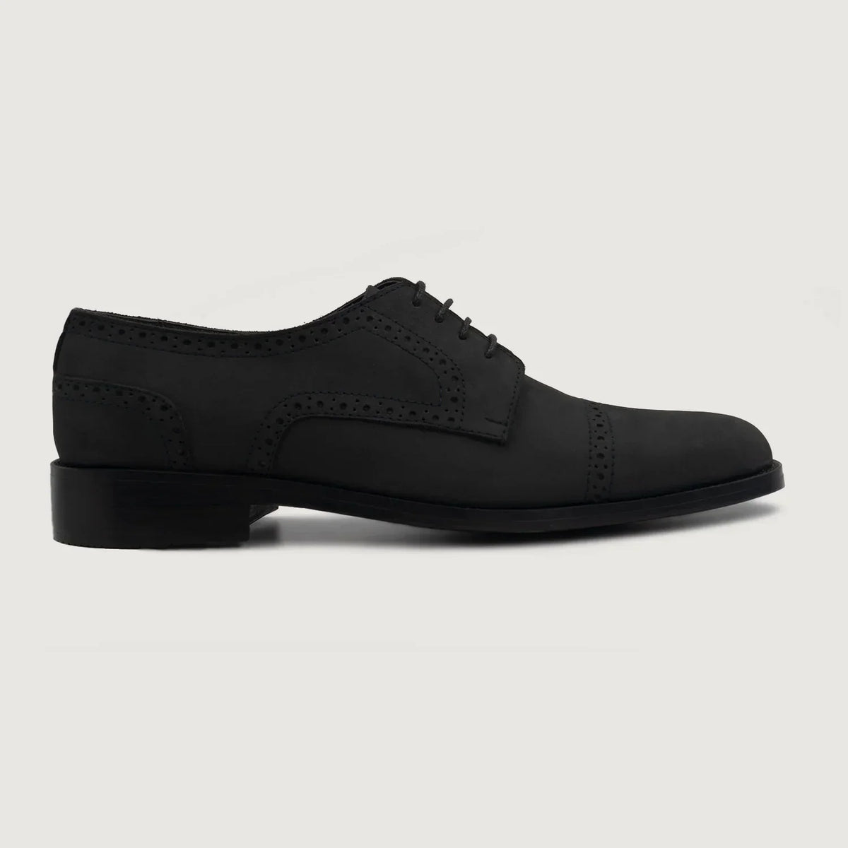 Dirk Brogues Derby Black Nubuck Leather Shoes - men's shoes in black nubuck leather, view 2
