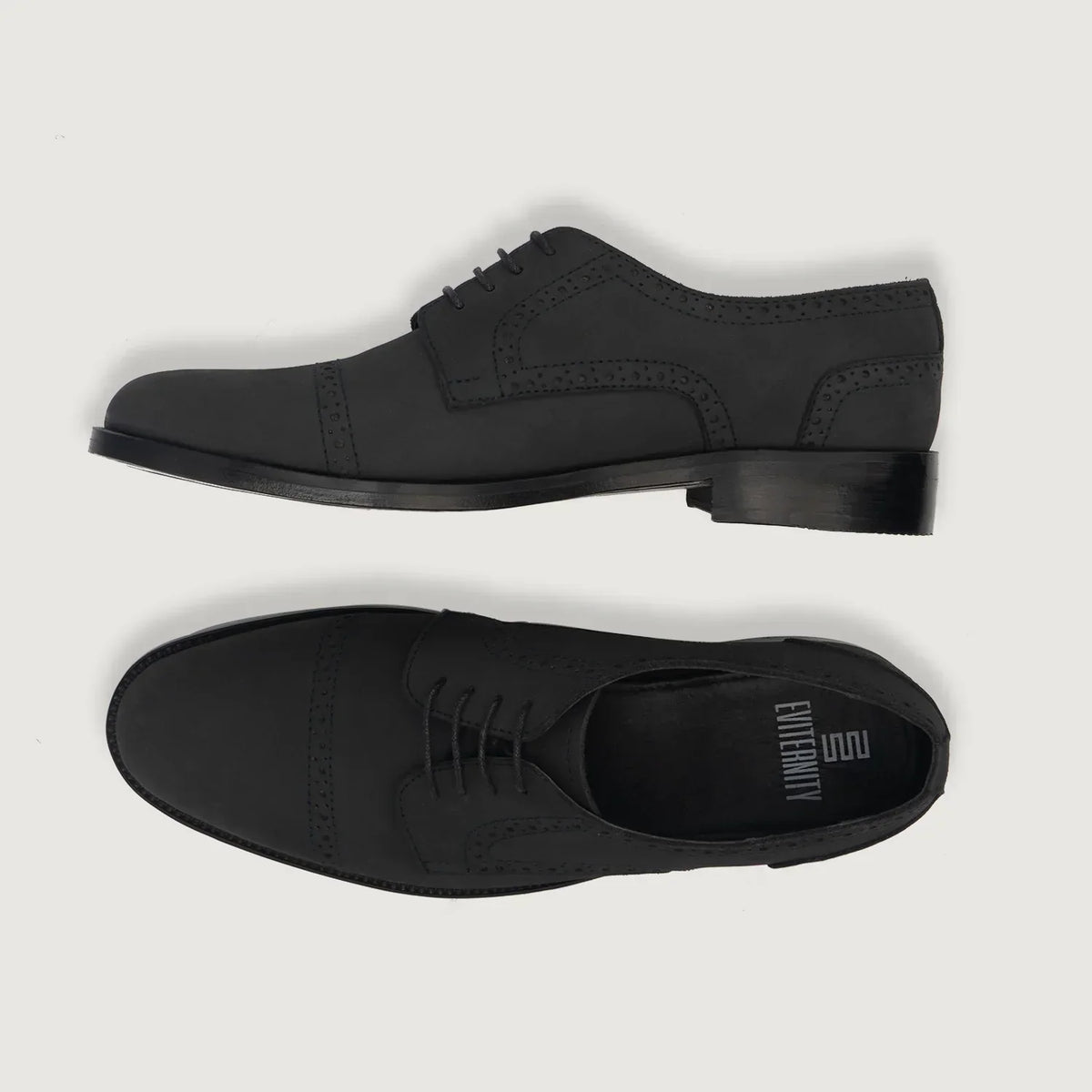 Dirk Brogues Derby Black Nubuck Leather Shoes - men's shoes in black nubuck leather, view 3